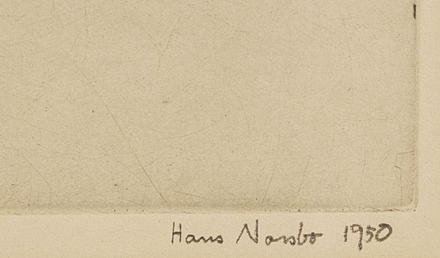 Etsning, Hans Norsbo (1897-1955), Sverige. Slussen. Signerad, daterad 1950,29,5x23,5 cm